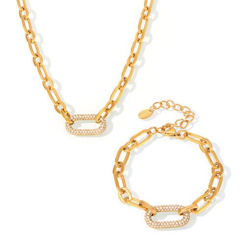 Paved Chunky Chain Link Jewelry Set | Gold